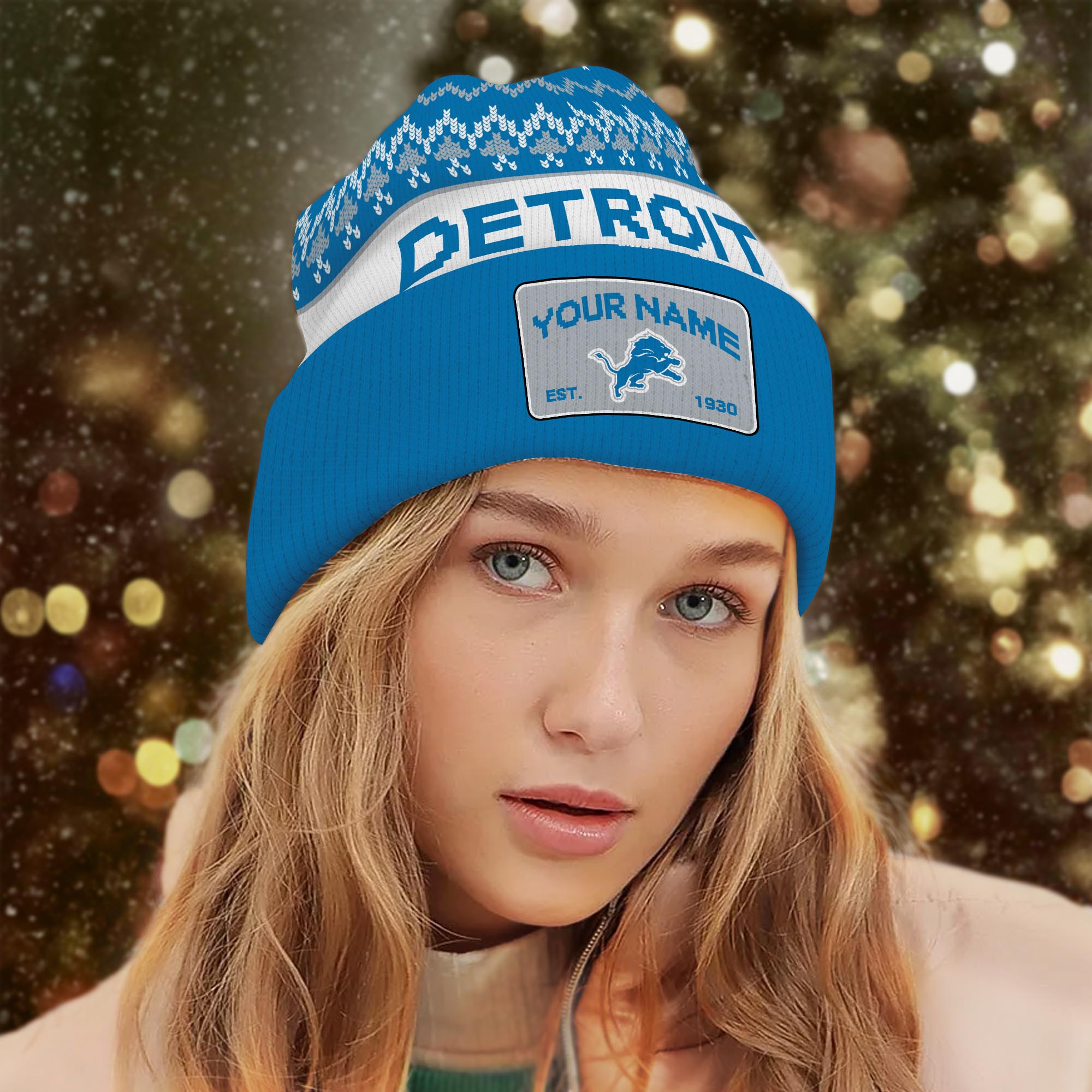 Sportswearmerch Detroit Lions NFL Christmas Beanie Hat For Fan