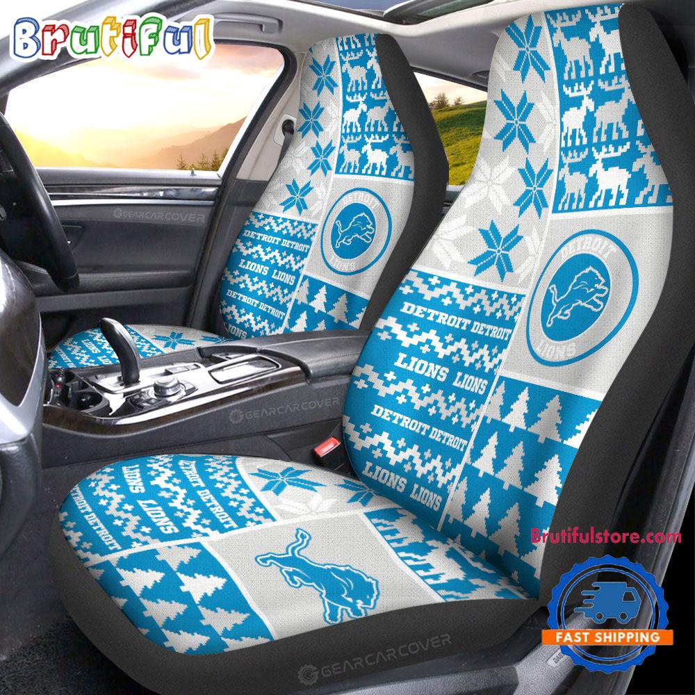 Sportswearmerch Detroit Lions NFL Design Christmas Car Seat Covers For Fan