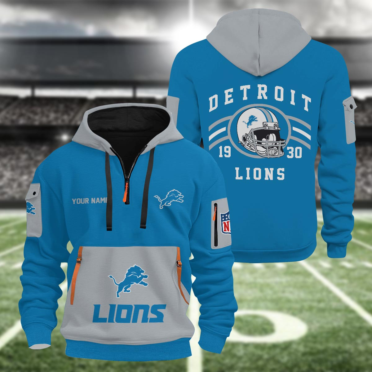 Sportswearmerch Detroit Lions NFL Half Zip Hoodie For Fan