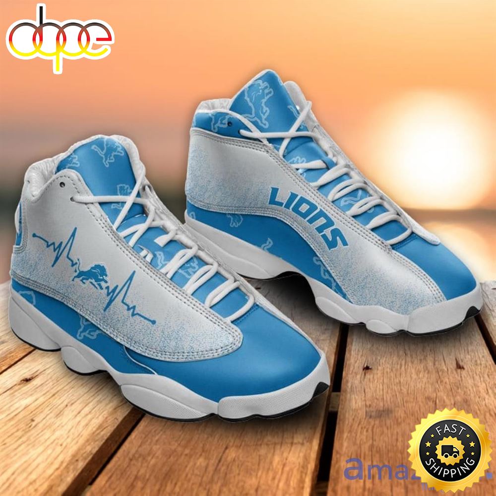 Sportswearmerch Detroit Lions NFL Heartbeat Pattern AJ13 Sneakers Shoes For Men And Women