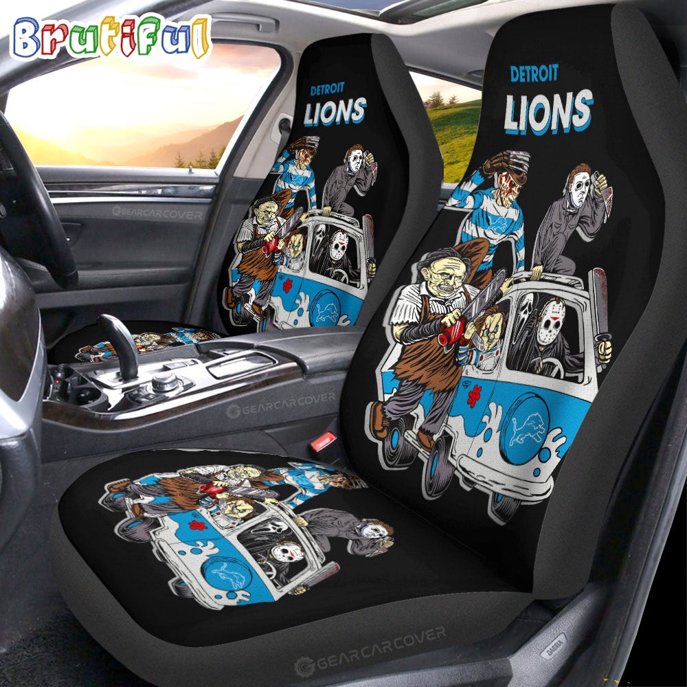 Sportswearmerch Detroit Lions NFL Horror Characters Essential Halloween Car Seat Covers For Fan