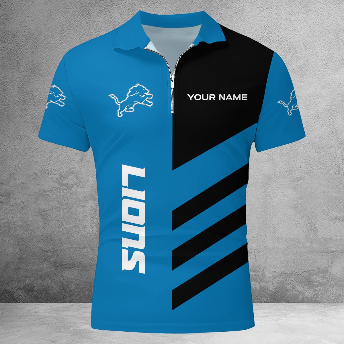 Sportswearmerch Detroit Lions NFL Lapel Zip Polo Shirt For Fan