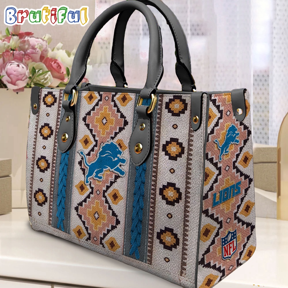 Sportswearmerch Detroit Lions NFL Native American Pattern Leather Bag For Fan