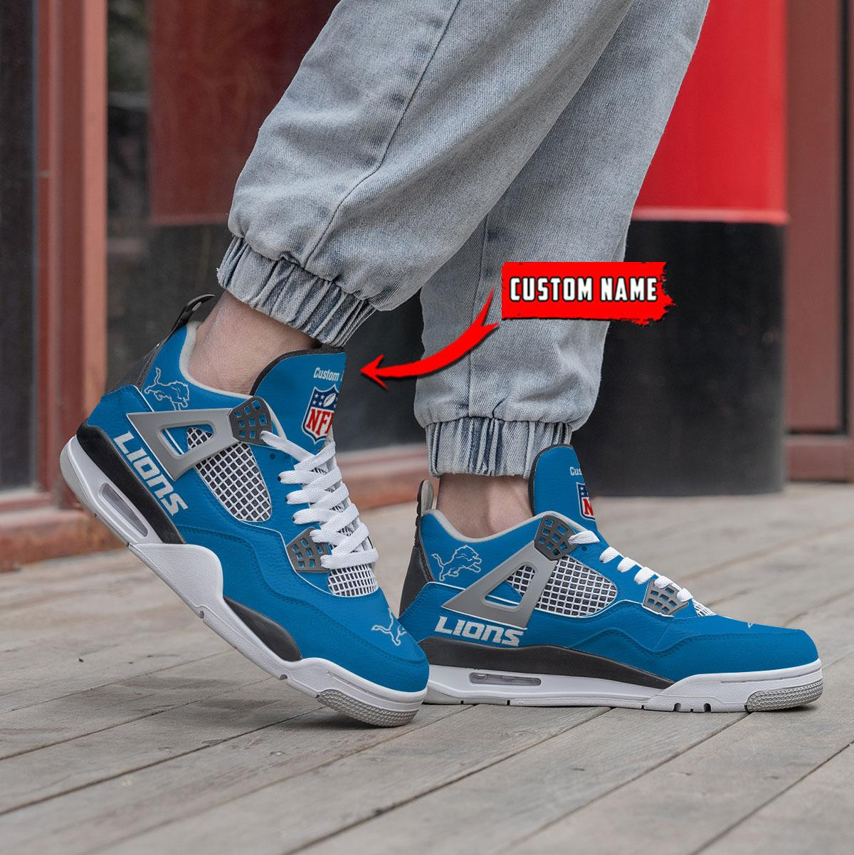 Sportswearmerch Detroit Lions NFL Personalized Air Jordan 4 AJ4 Sneakers Shoes For Men And Women
