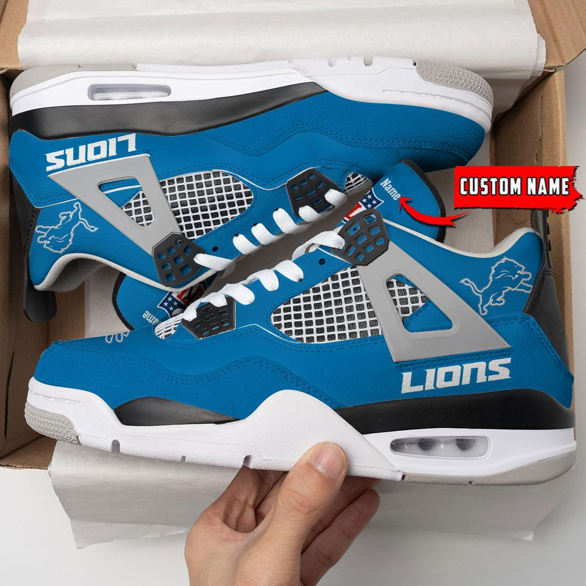 Sportswearmerch Detroit Lions NFL Personalized Air Jordan 4 AJ4 Sneakers Shoes For Men And Women