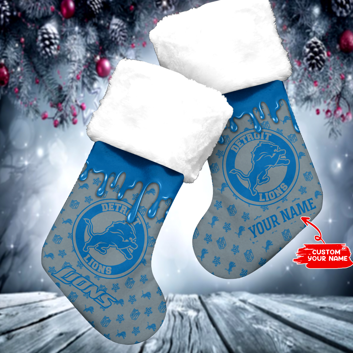 Sportswearmerch Detroit Lions NFL Personalized Christmas Socks For Fan