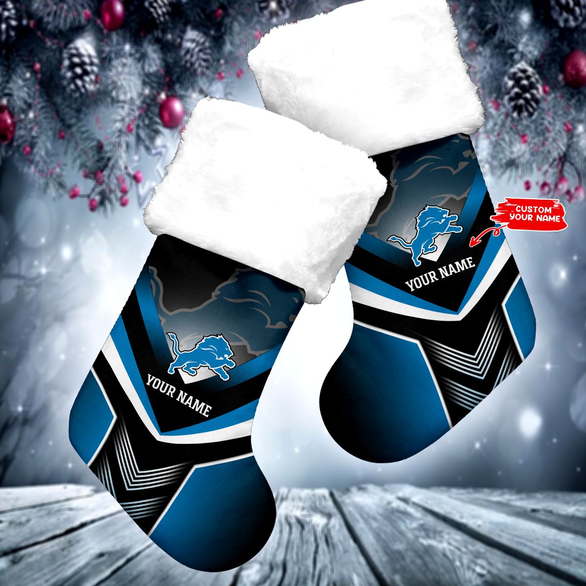 Sportswearmerch Detroit Lions NFL Personalized Christmas Socks For Fan