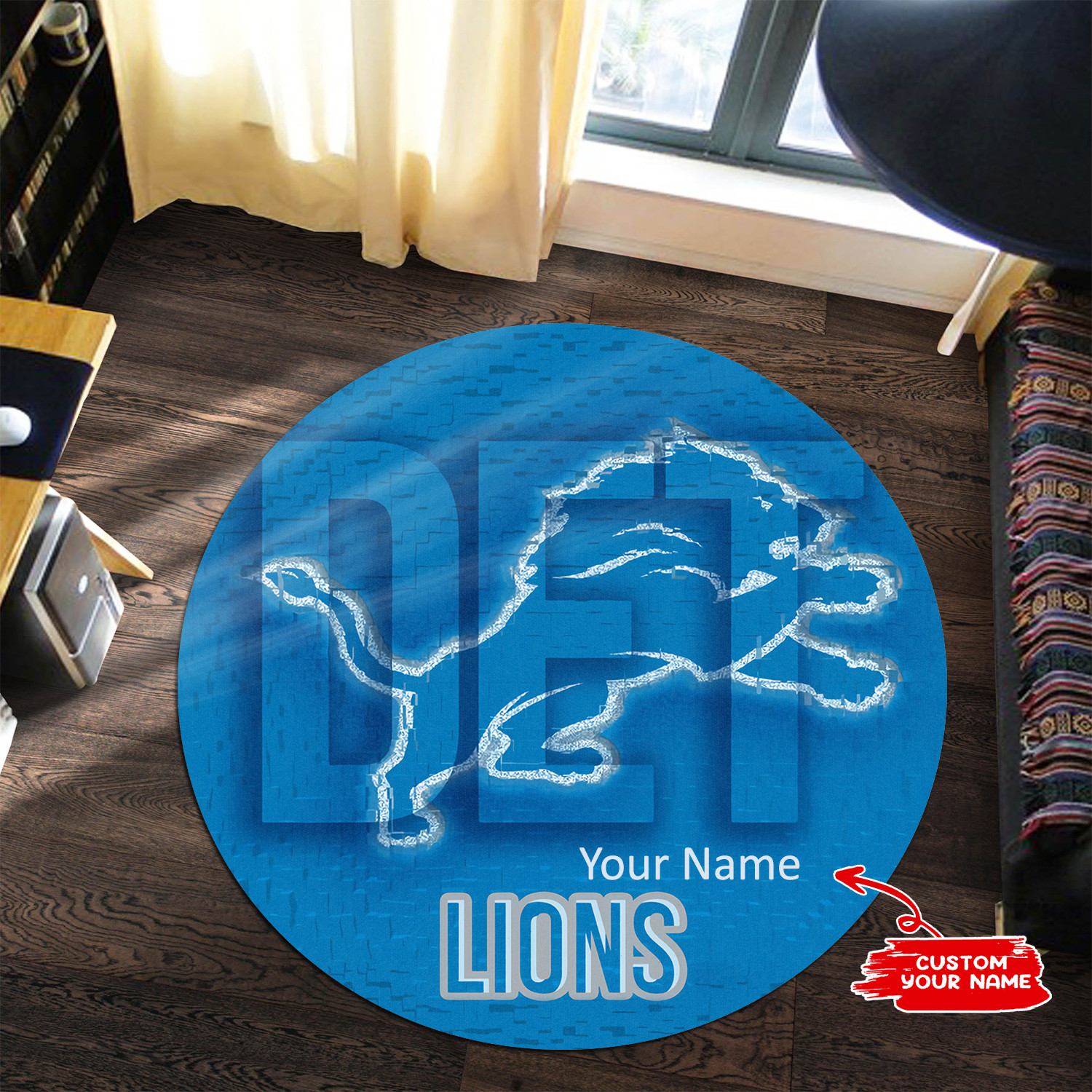 Sportswearmerch Detroit Lions NFL Personalized Round Rug For Fan
