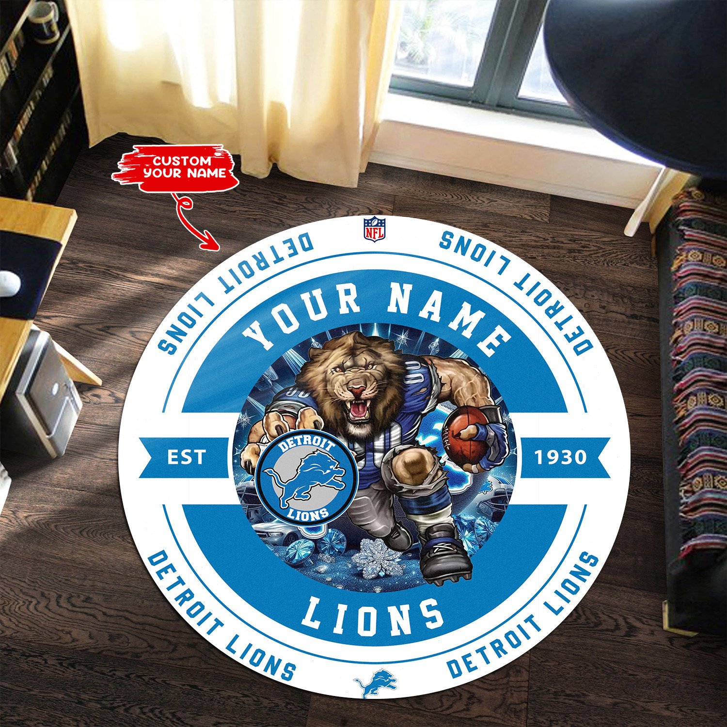 Sportswearmerch Detroit Lions NFL Personalized Round Rug For Fan