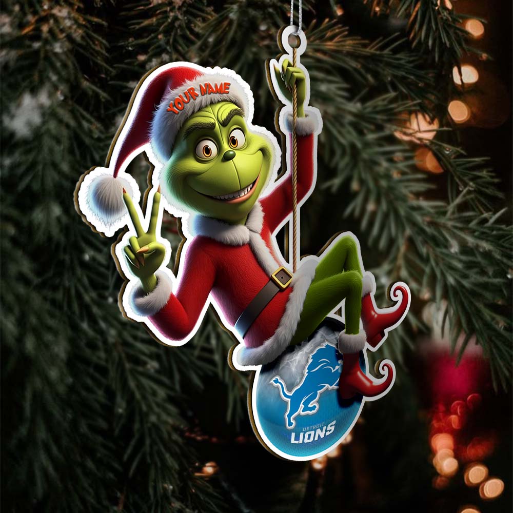 Sportswearmerch Detroit Lions NFL The Grinch x Christmas Acrylic Ornament Gift For Fan