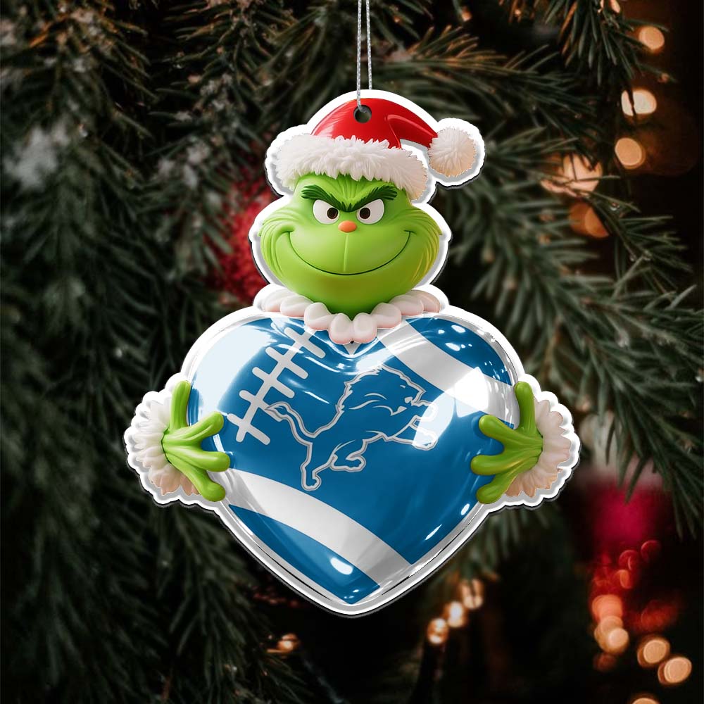 Sportswearmerch Detroit Lions NFL The Grinch x Christmas Acrylic Ornament Gift For Fan