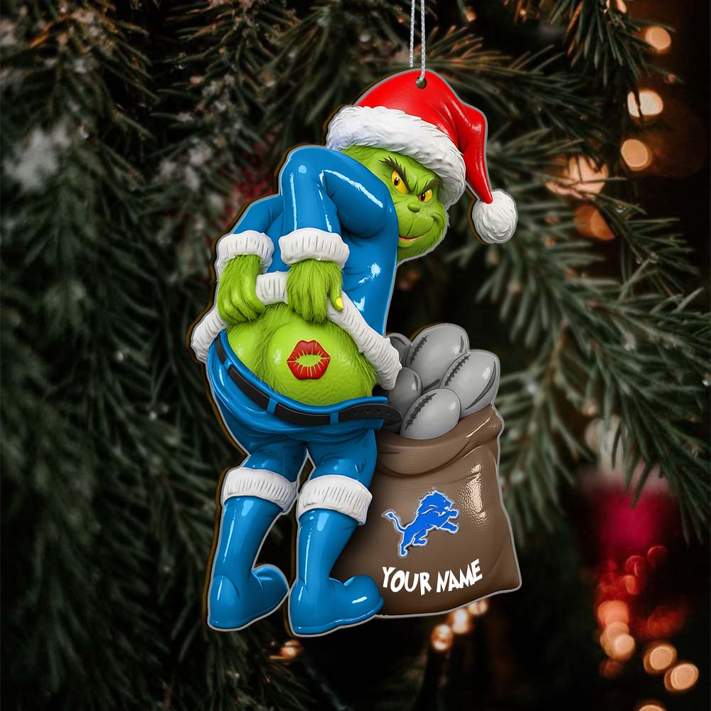 Sportswearmerch Detroit Lions NFL The Grinch x Christmas Acrylic Ornament Gift For Fan