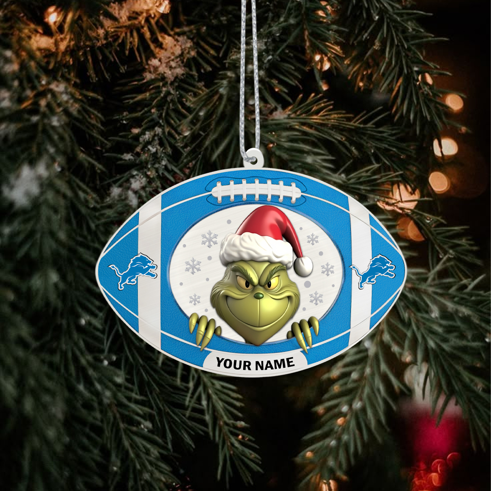 Sportswearmerch Detroit Lions NFL The Grinch x Christmas Acrylic Ornament Gift For Fan