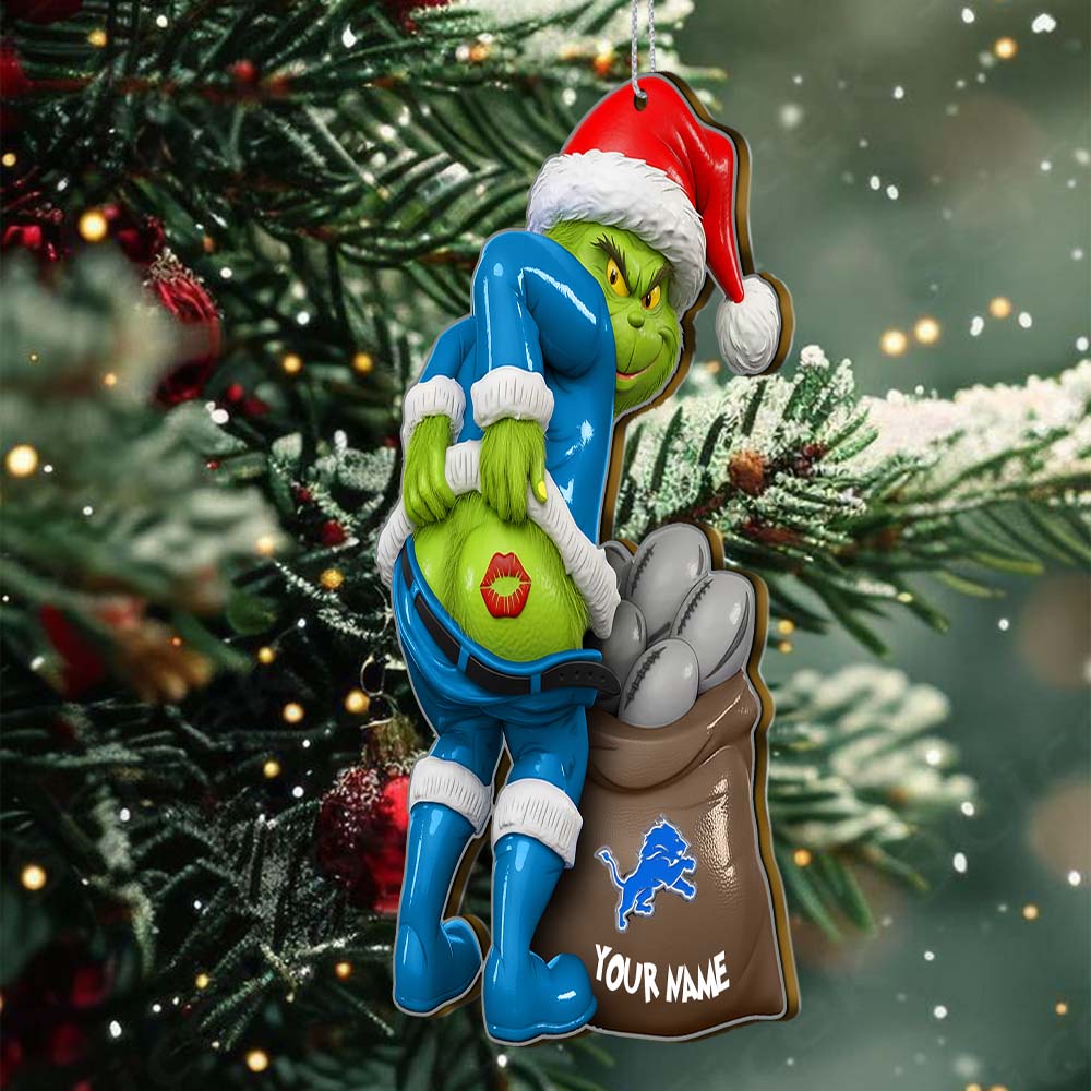 Sportswearmerch Detroit Lions NFL The Grinch x Christmas Acrylic Ornament Gift For Fan
