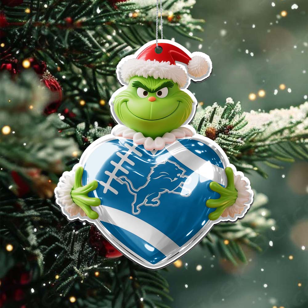 Sportswearmerch Detroit Lions NFL The Grinch x Christmas Acrylic Ornament Gift For Fan