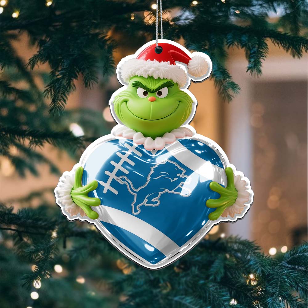 Sportswearmerch Detroit Lions NFL The Grinch x Christmas Acrylic Ornament Gift For Fan