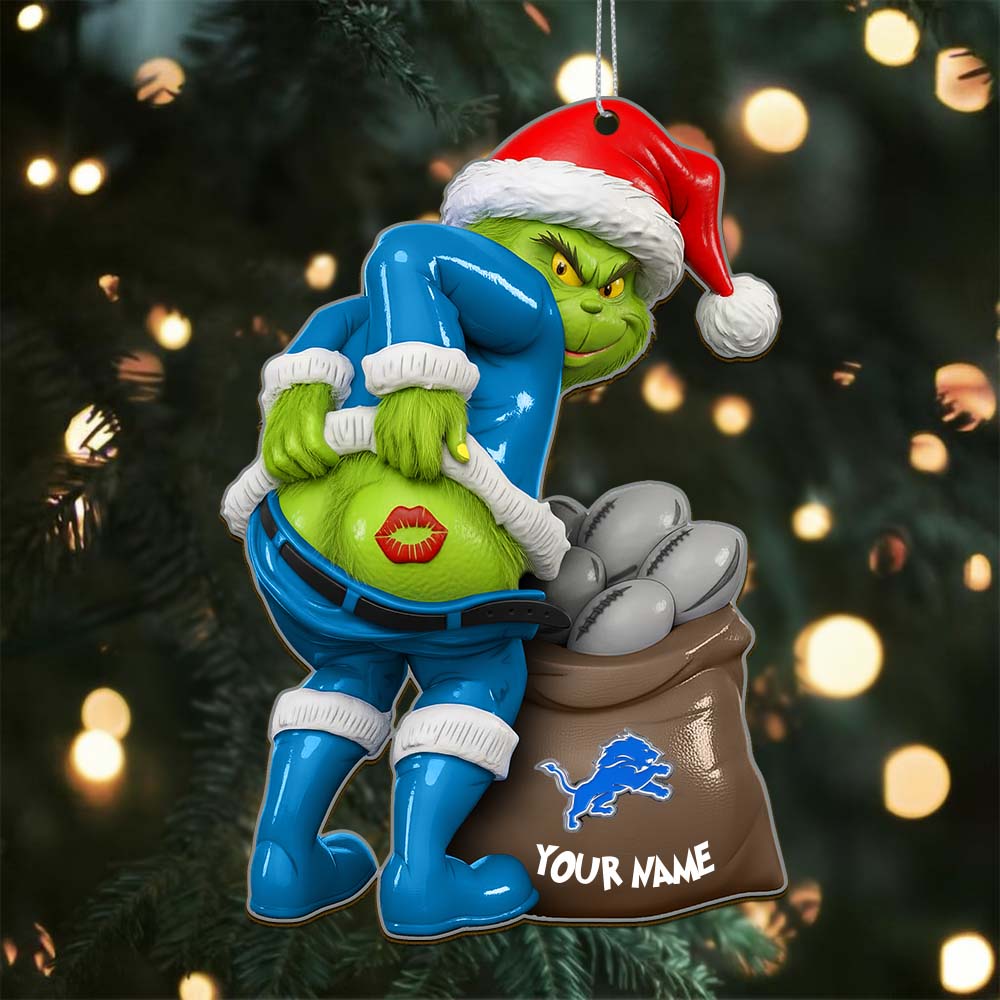 Sportswearmerch Detroit Lions NFL The Grinch x Christmas Acrylic Ornament Gift For Fan