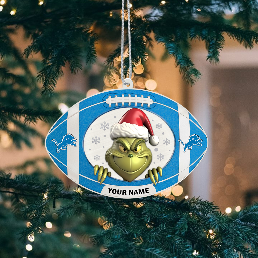 Sportswearmerch Detroit Lions NFL The Grinch x Christmas Acrylic Ornament Gift For Fan