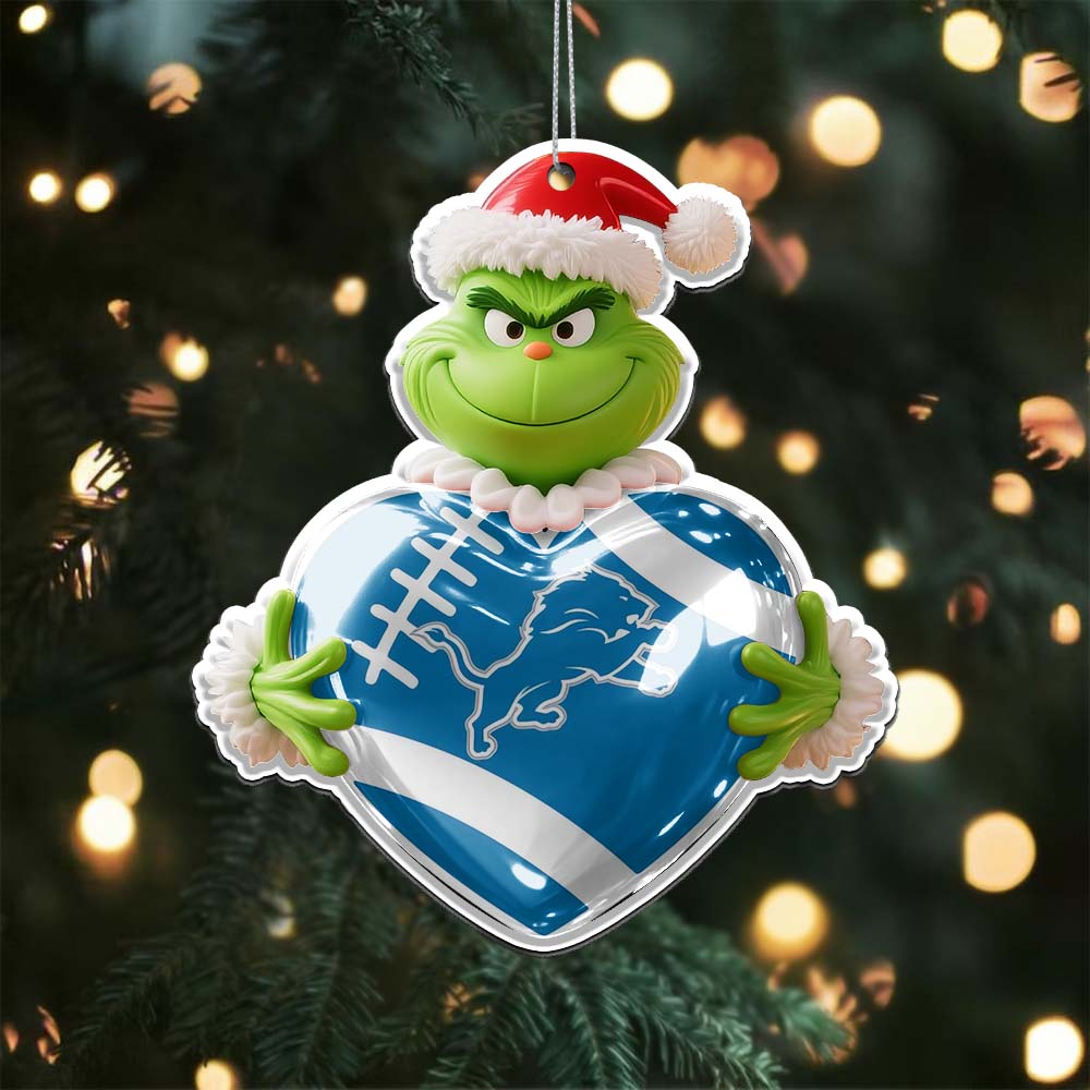 Sportswearmerch Detroit Lions NFL The Grinch x Christmas Acrylic Ornament Gift For Fan