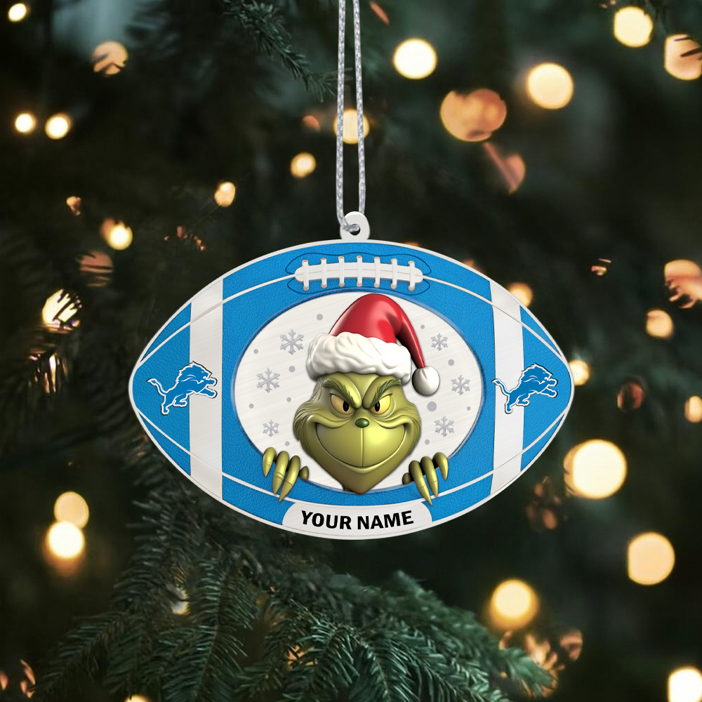 Sportswearmerch Detroit Lions NFL The Grinch x Christmas Acrylic Ornament Gift For Fan