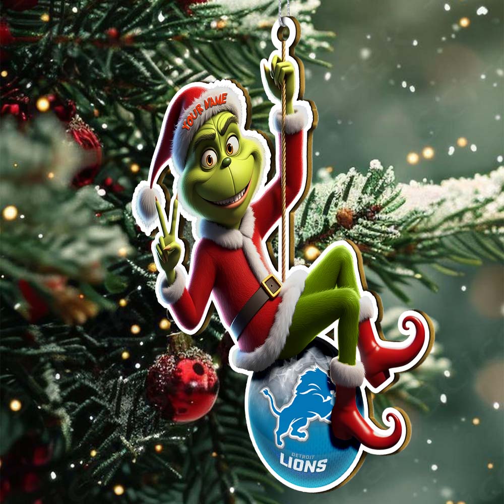 Sportswearmerch Detroit Lions NFL The Grinch x Christmas Acrylic Ornament Gift For Fan