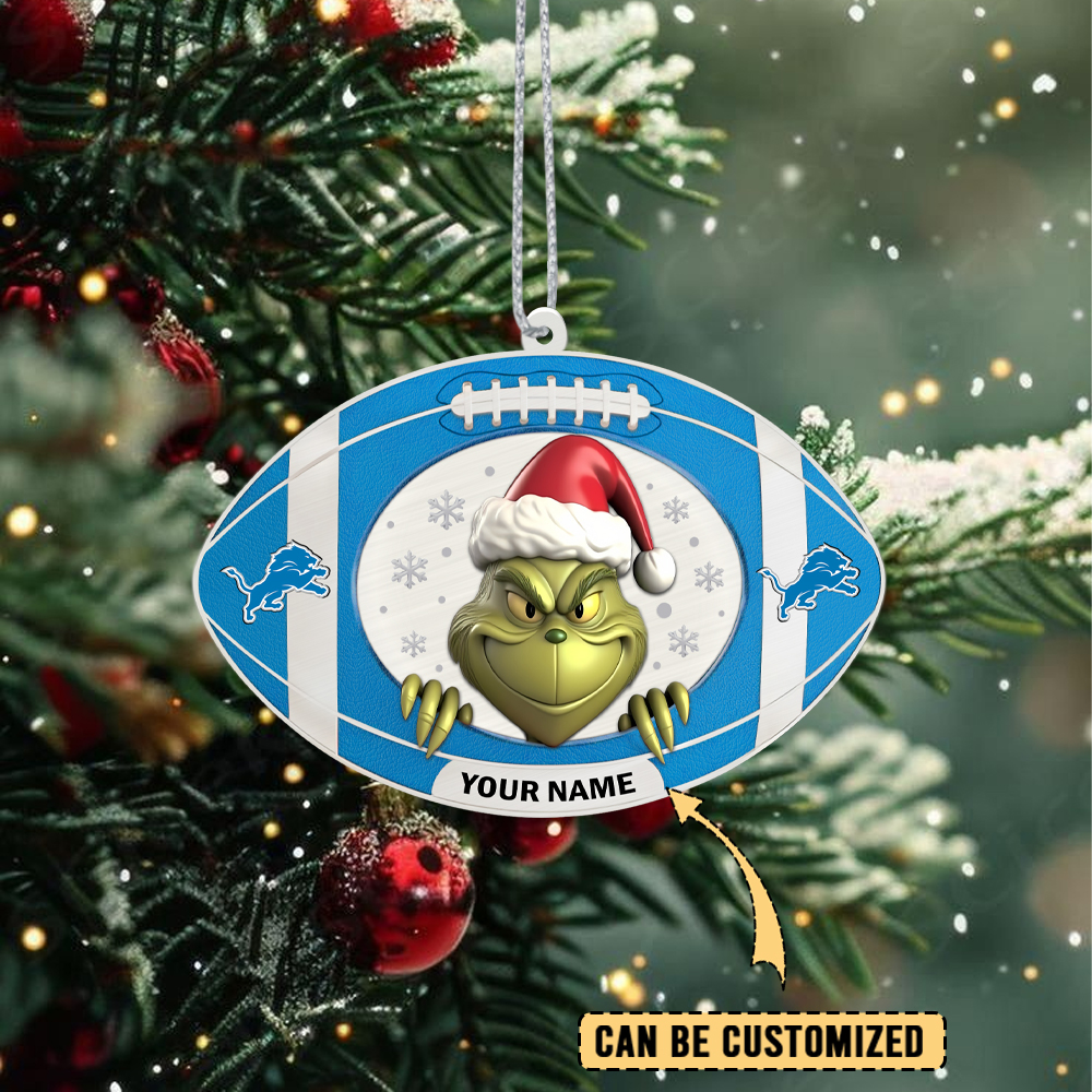Sportswearmerch Detroit Lions NFL The Grinch x Christmas Acrylic Ornament Gift For Fan