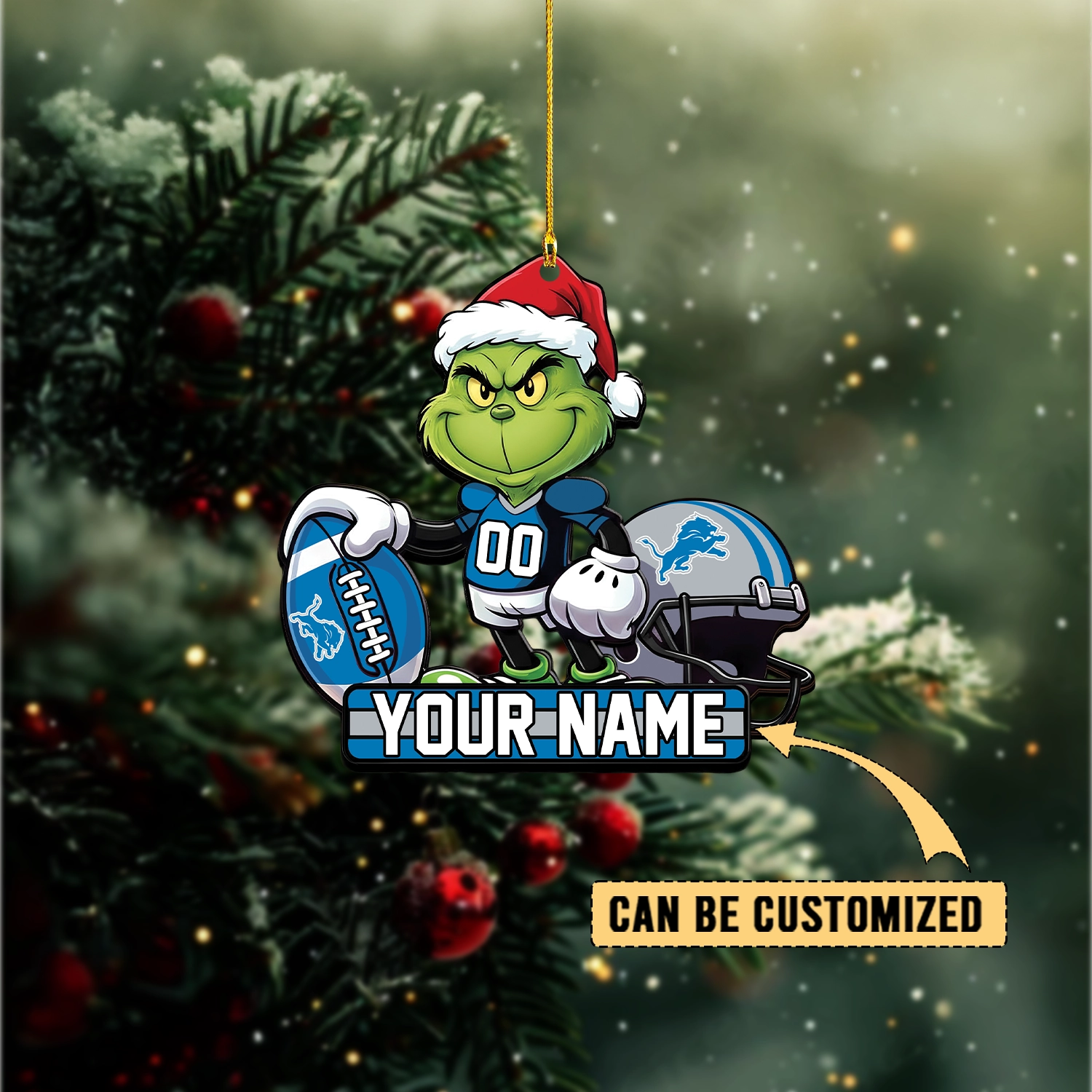 Sportswearmerch Detroit Lions NFL The Grinch x Christmas Acrylic Ornament Gift For Fan