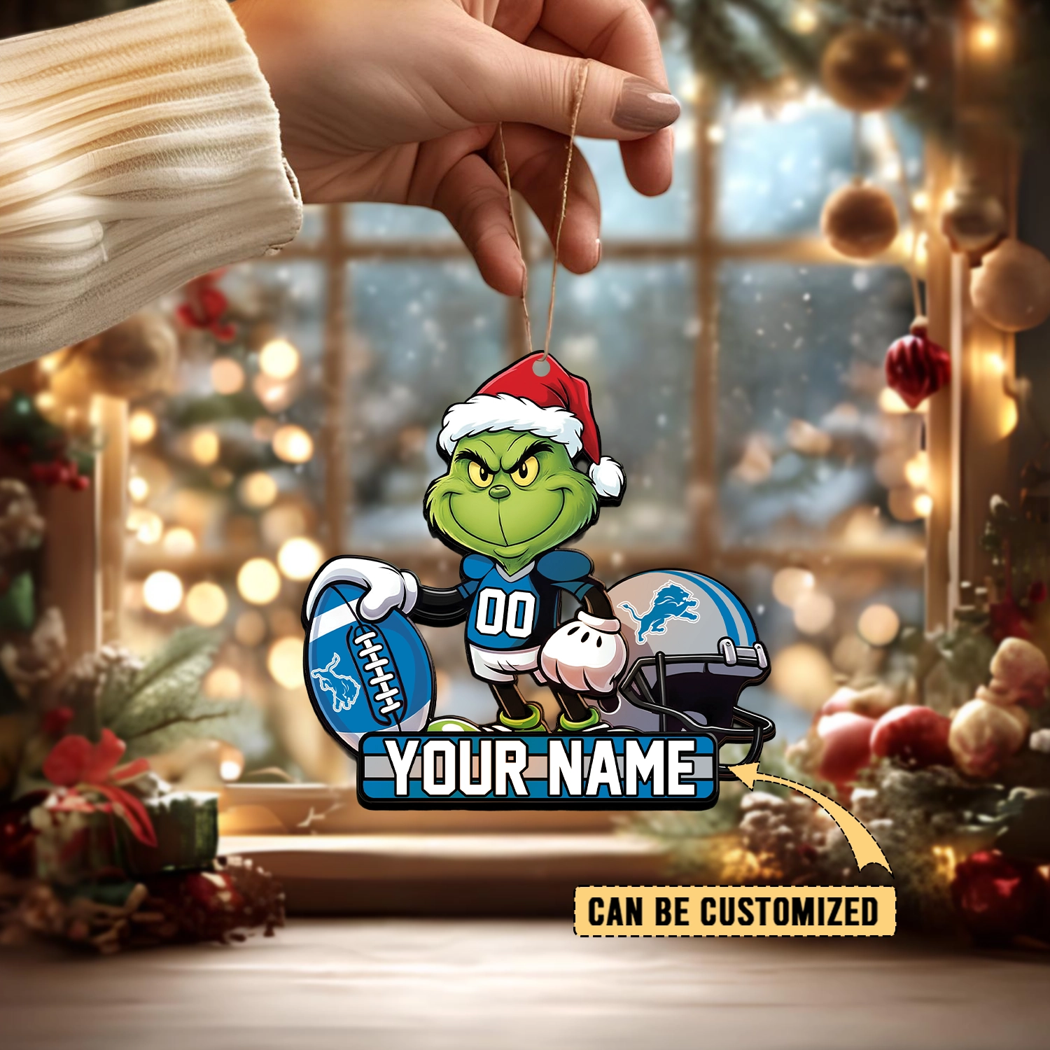 Sportswearmerch Detroit Lions NFL The Grinch x Christmas Acrylic Ornament Gift For Fan