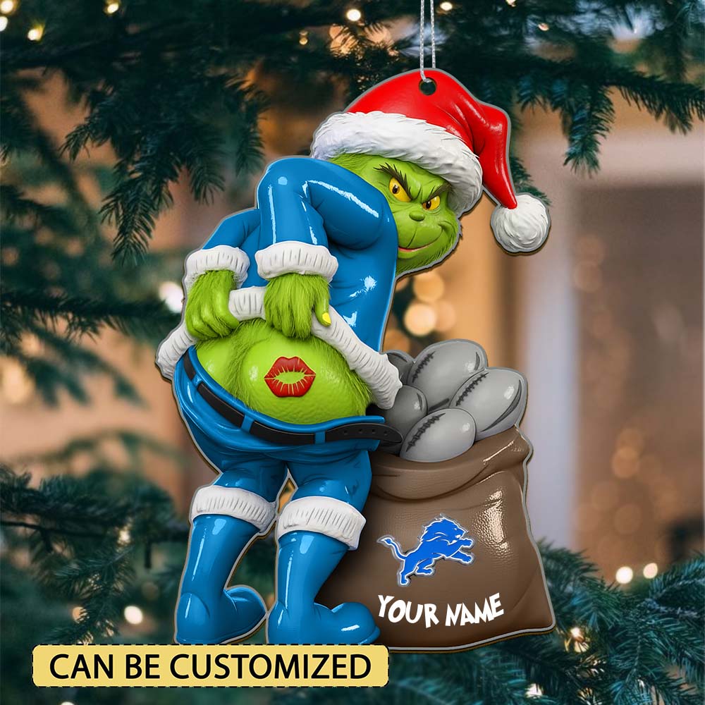 Sportswearmerch Detroit Lions NFL The Grinch x Christmas Acrylic Ornament Gift For Fan