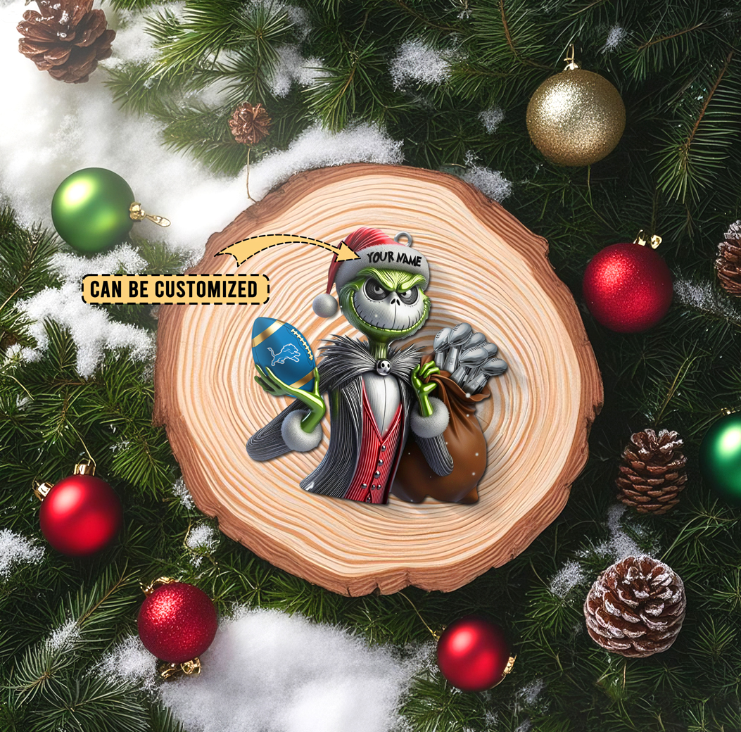 Sportswearmerch Detroit Lions NFL The Grinch x Jack x Christmas Acrylic Ornament Gift For Fan