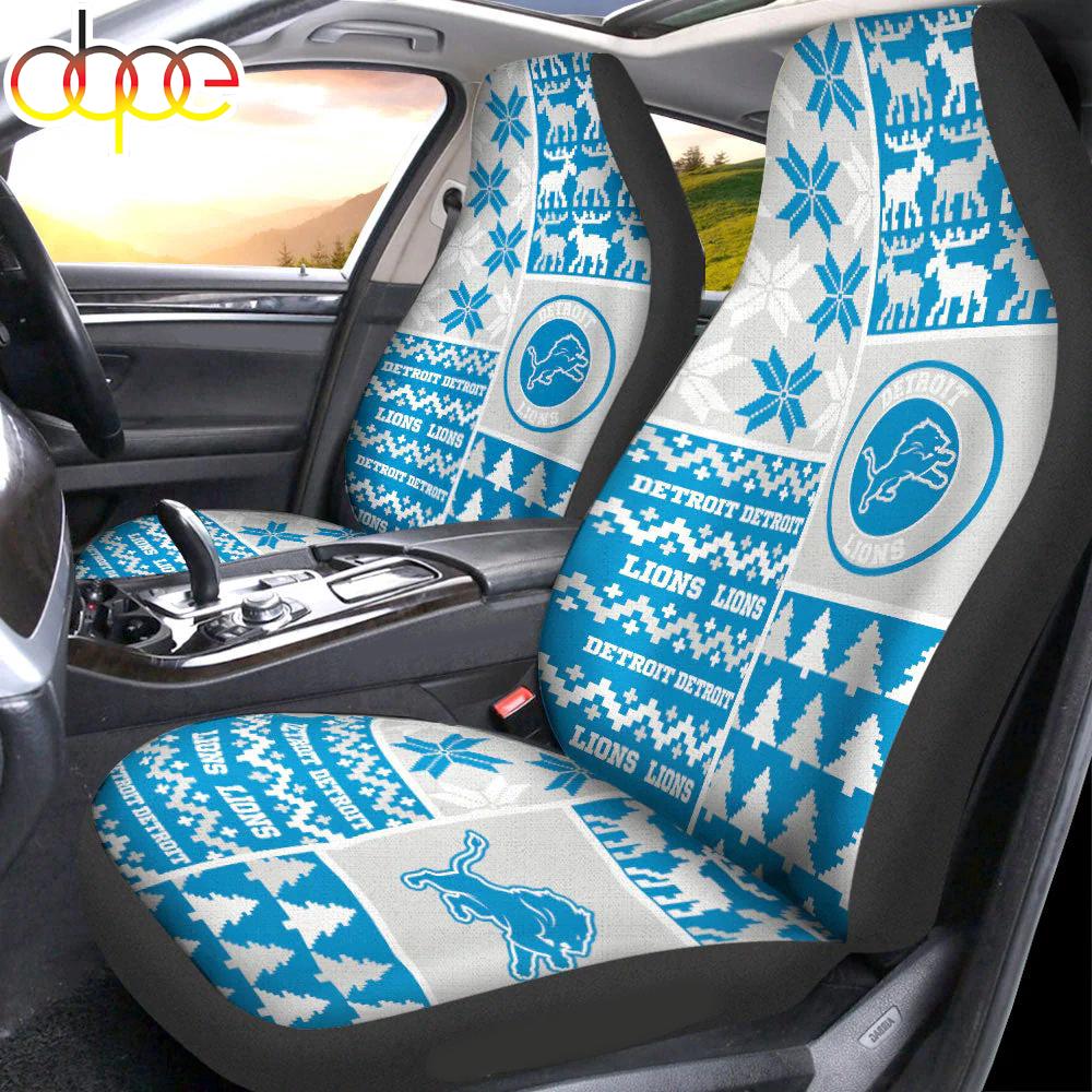 Sportswearmerch Detroit Lions NFL Ugly Christmas Car Seat Covers For Fan