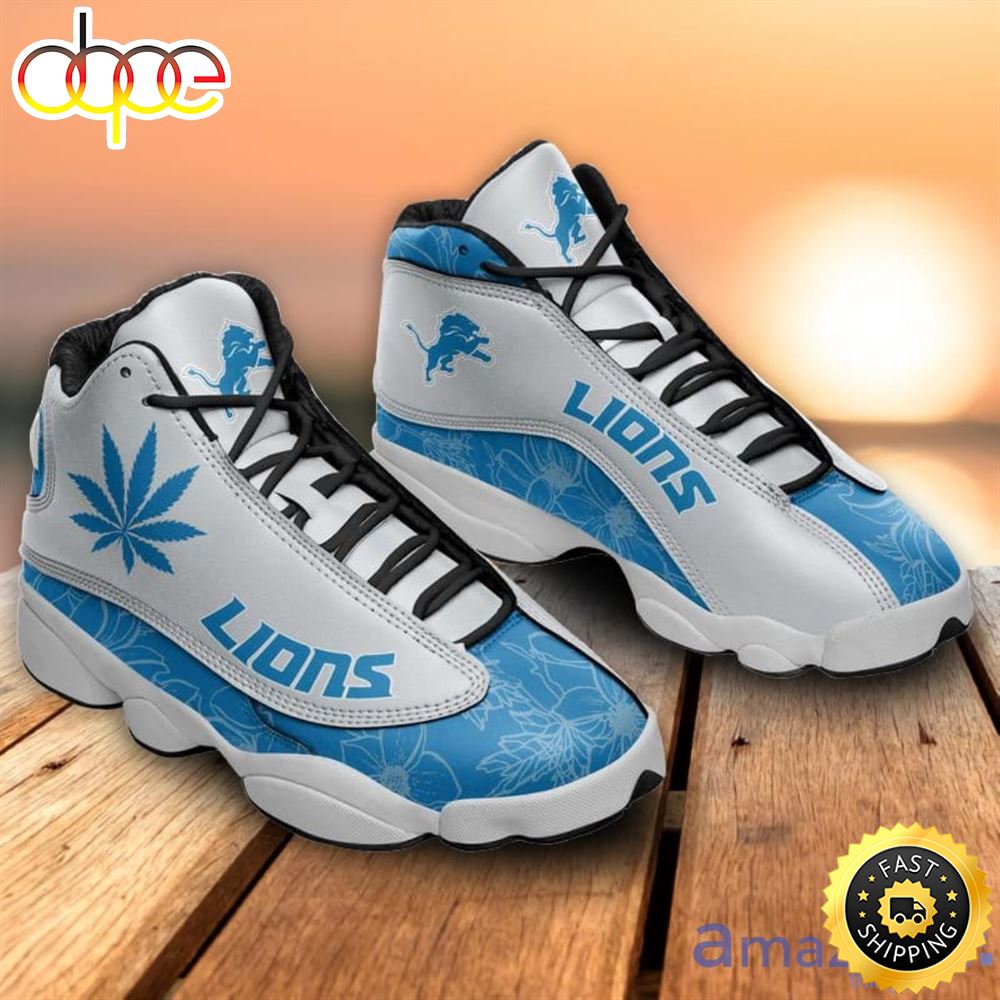 Sportswearmerch Detroit Lions NFL Weed Pattern AJ13 Sneakers Shoes For Men And Women