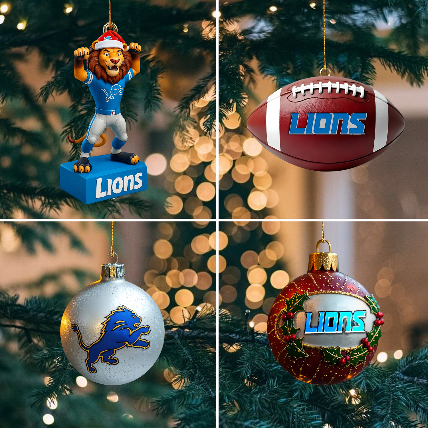 Sportswearmerch Detroit Lions NFL x Christmas Acrylic Ornament Gift For Fan