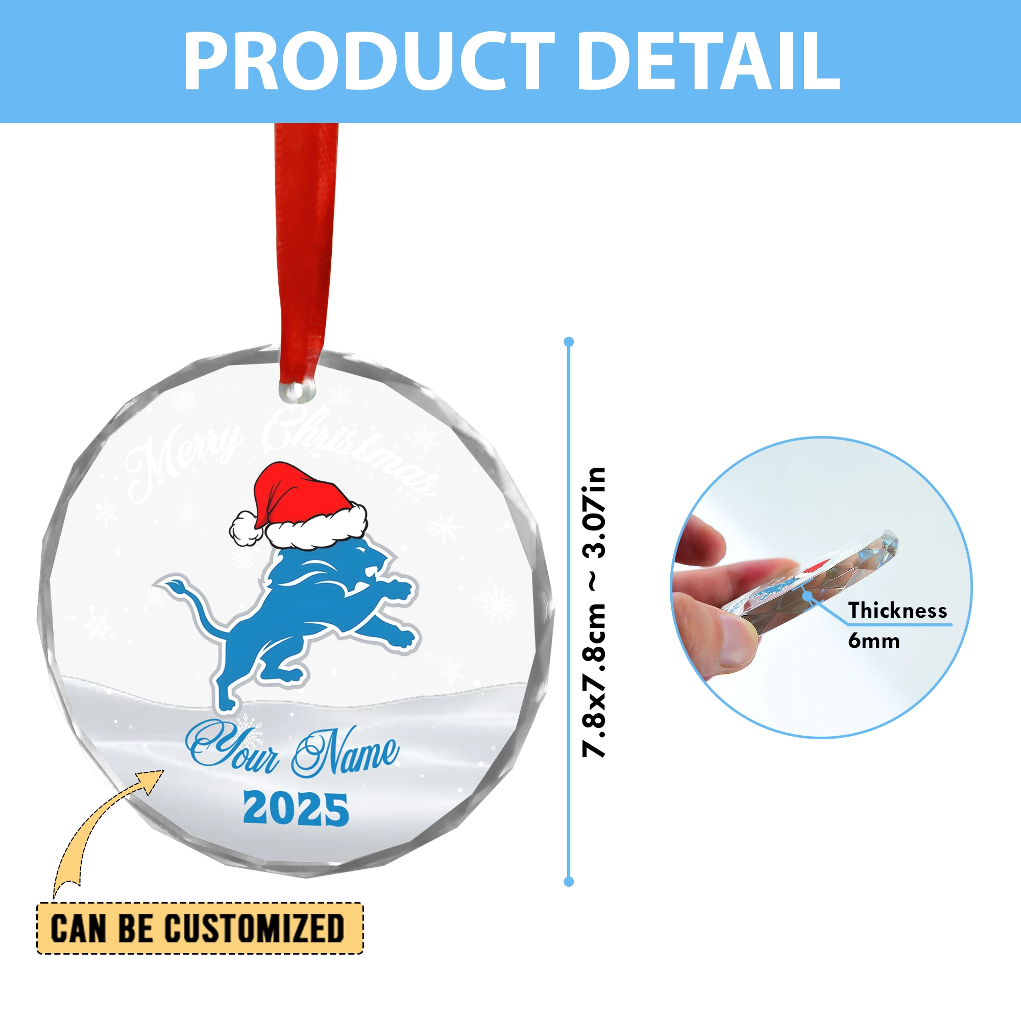 Sportswearmerch Detroit Lions NFL x Christmas Glass Ornament Gift For Fan