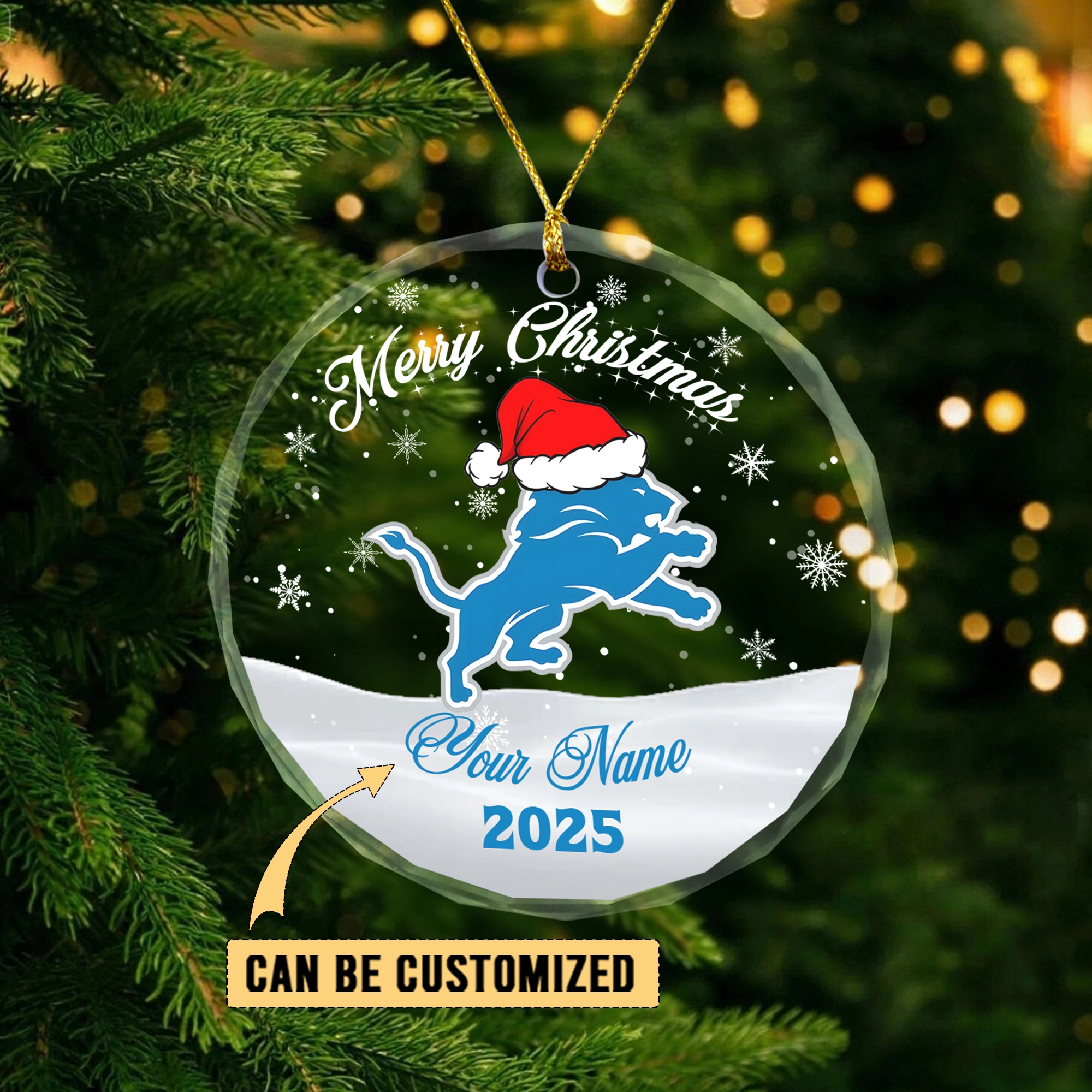Sportswearmerch Detroit Lions NFL x Christmas Glass Ornament Gift For Fan