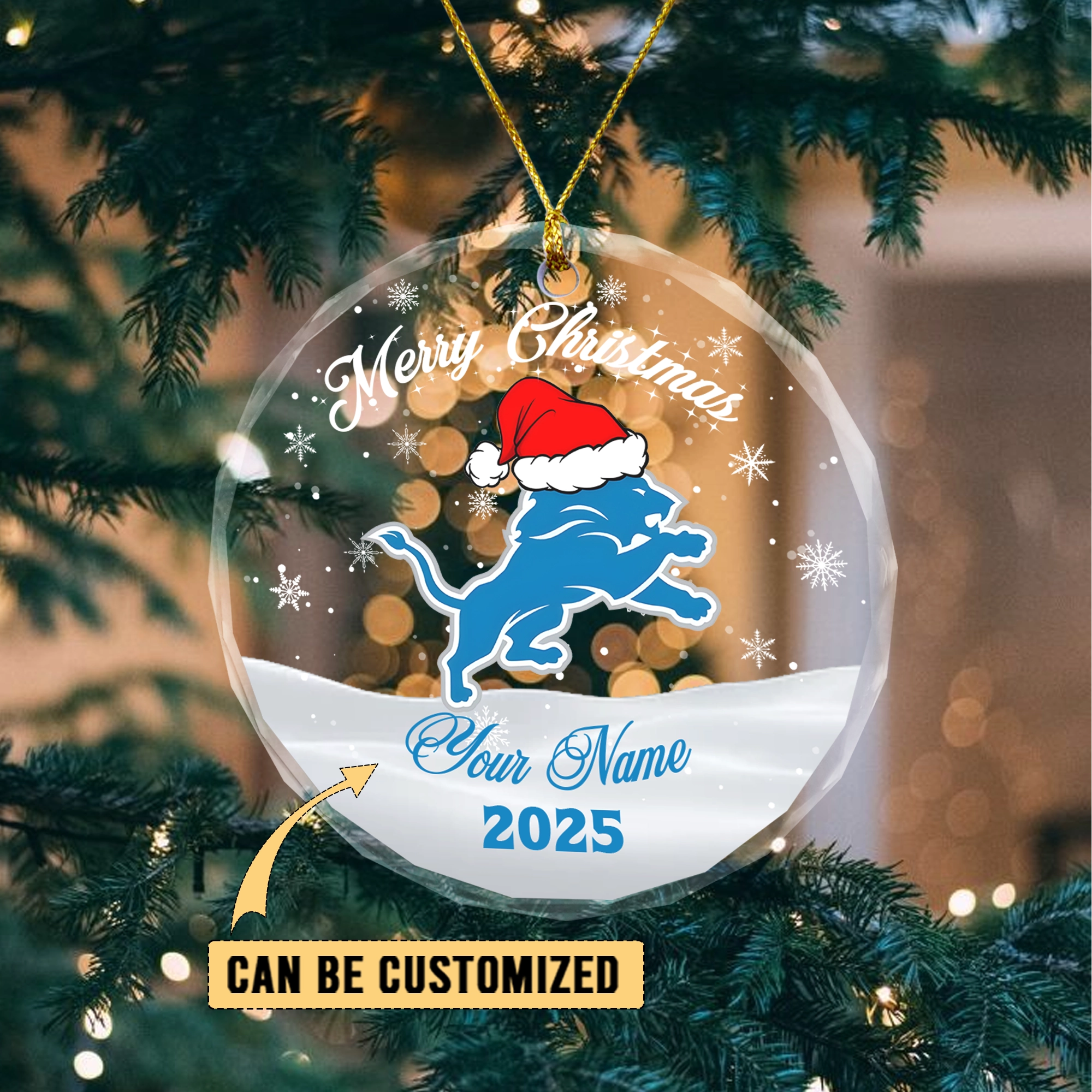 Sportswearmerch Detroit Lions NFL x Christmas Glass Ornament Gift For Fan
