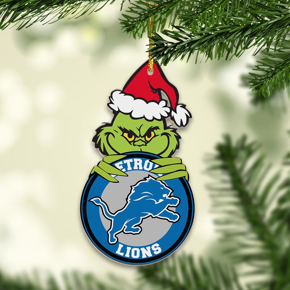Sportswearmerch Detroit Lions NFL x Grinch Christmas Acrylic Ornament For Fans