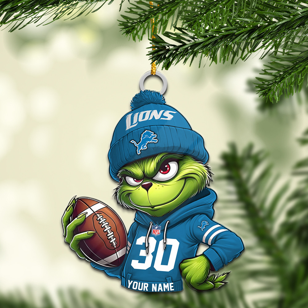 Sportswearmerch Detroit Lions NFL x Grinch Christmas Acrylic Ornament For Fans