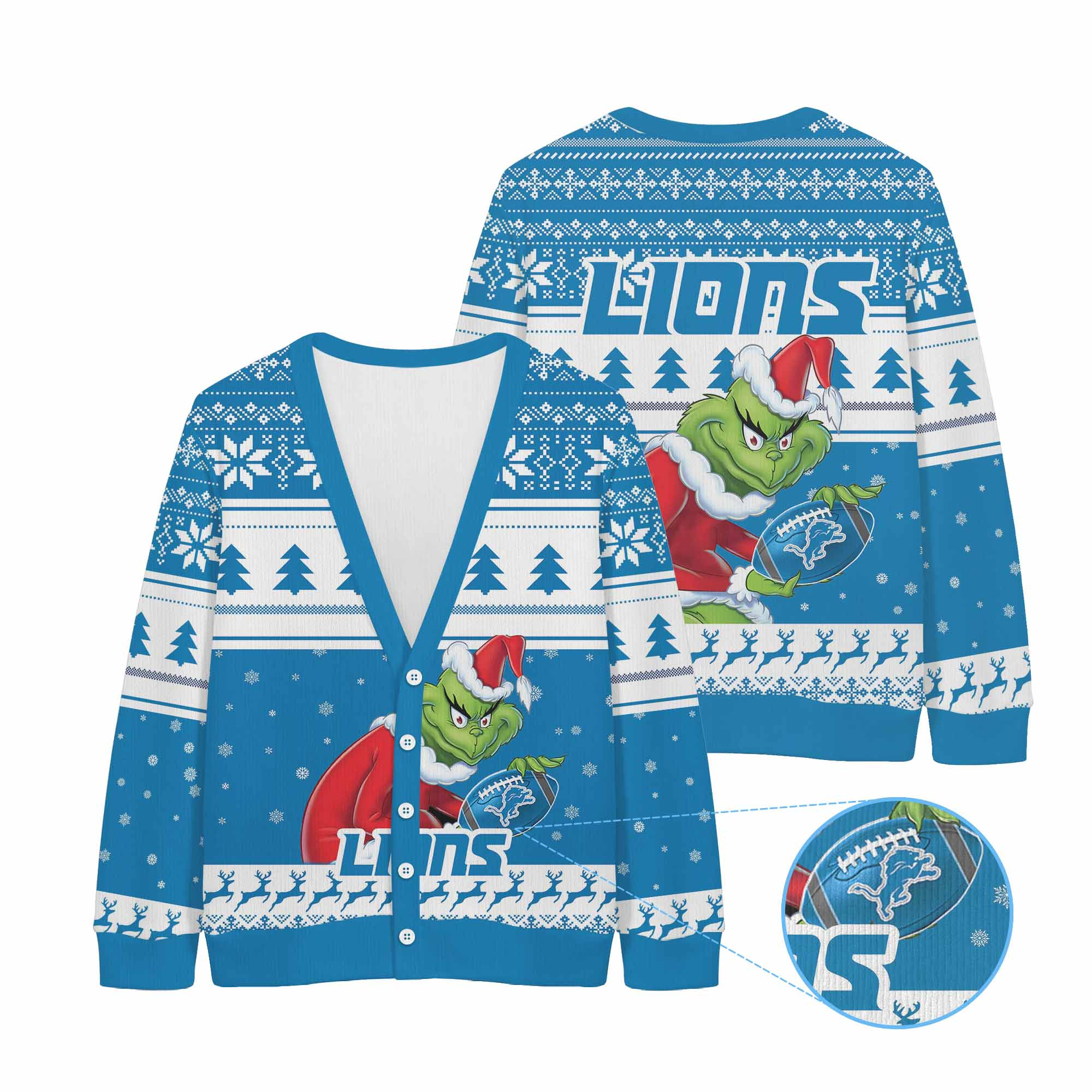 Sportswearmerch Detroit Lions NFL x Grinch Christmas Cardigan For Fan