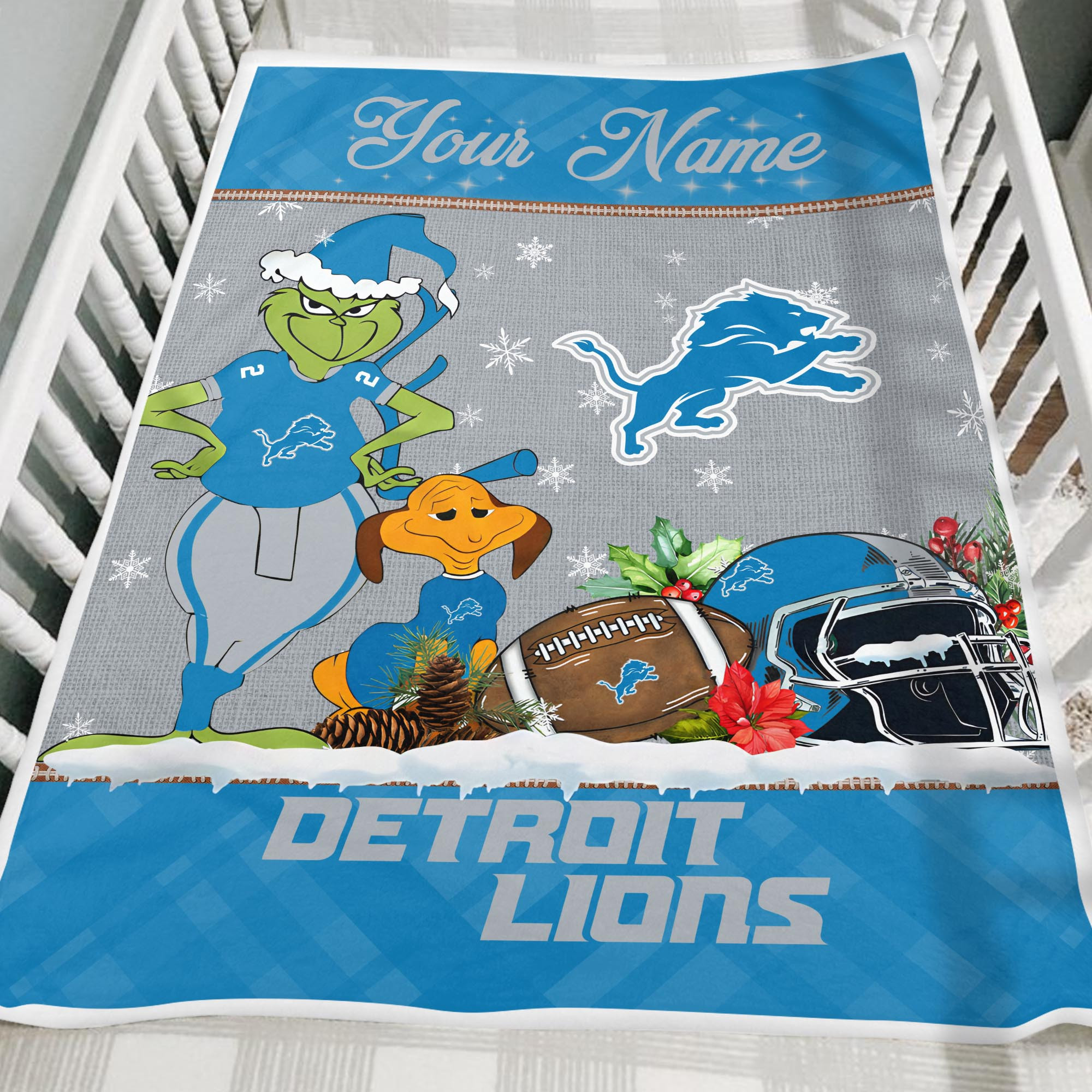 Sportswearmerch Detroit Lions NFL x Grinch Christmas Fleece Blanket For Fan
