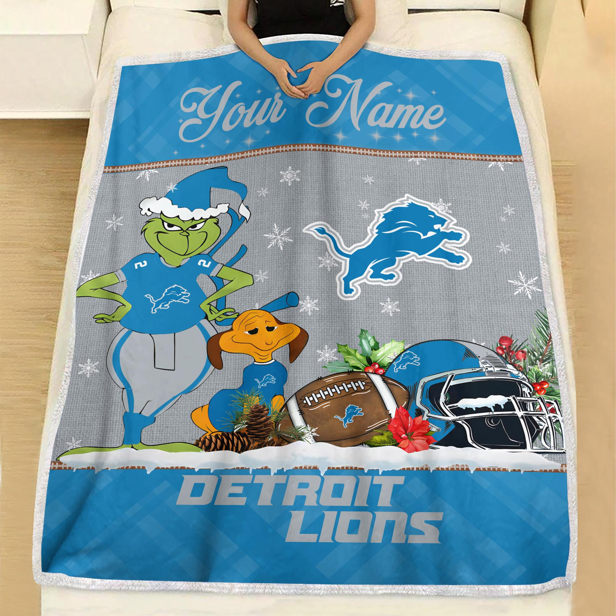 Sportswearmerch Detroit Lions NFL x Grinch Christmas Fleece Blanket For Fan