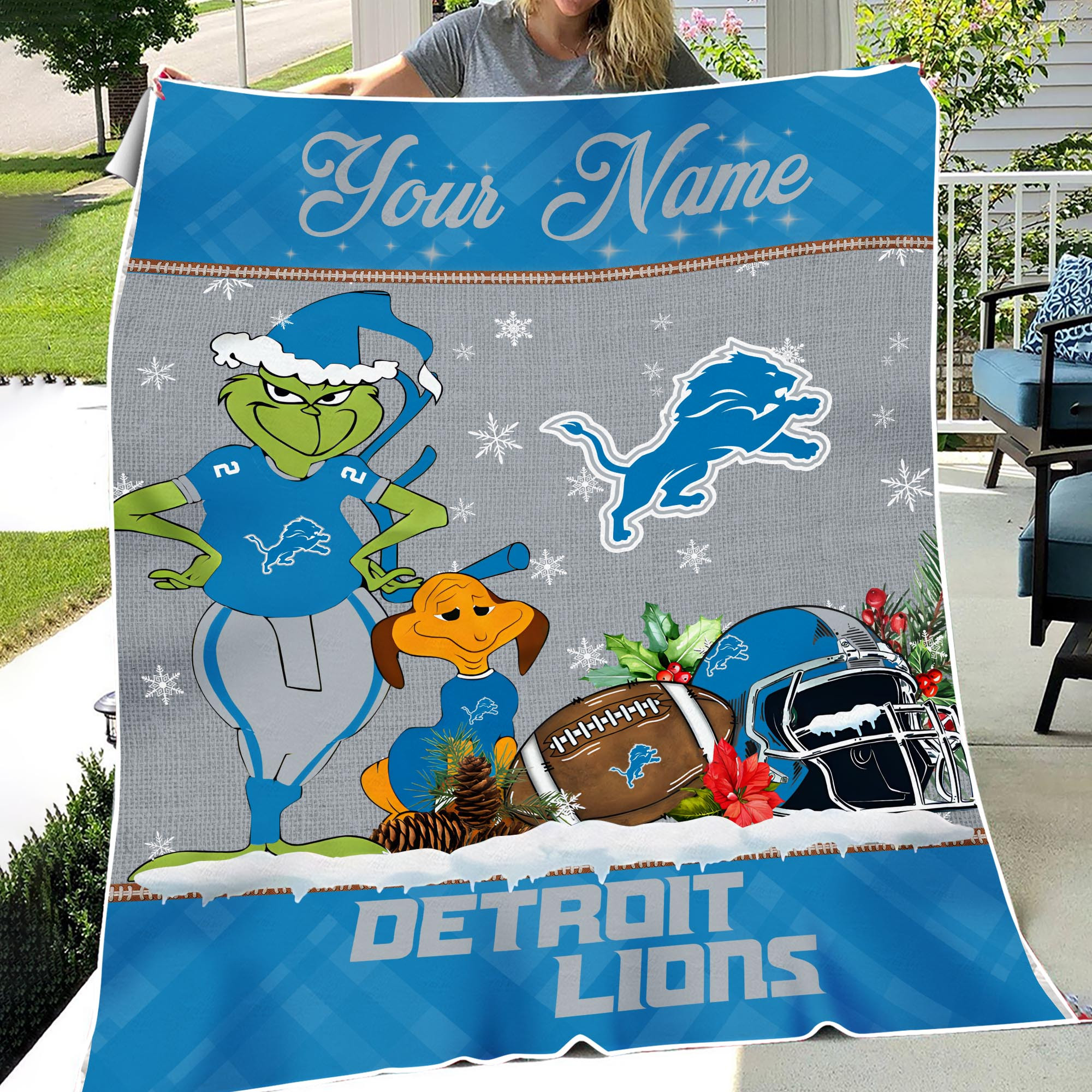 Sportswearmerch Detroit Lions NFL x Grinch Christmas Fleece Blanket For Fan