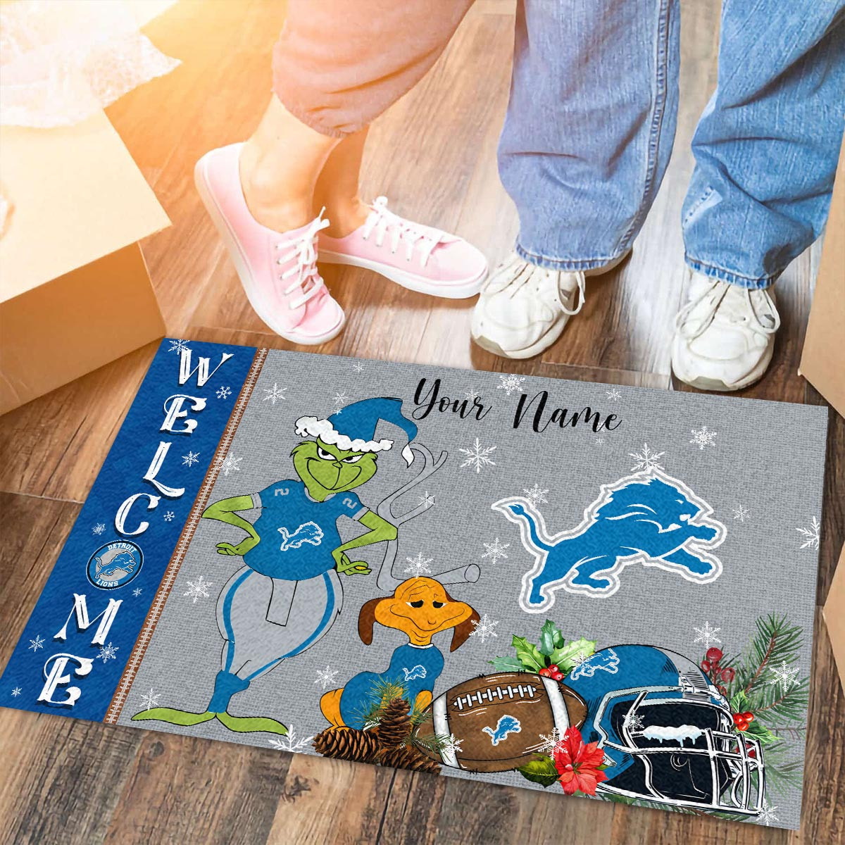 Sportswearmerch Detroit Lions NFL x Grinch Christmas Welcome Football Doormat For Fan