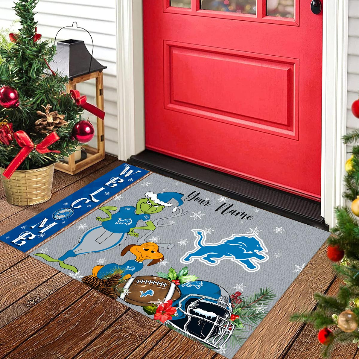 Sportswearmerch Detroit Lions NFL x Grinch Christmas Welcome Football Doormat For Fan