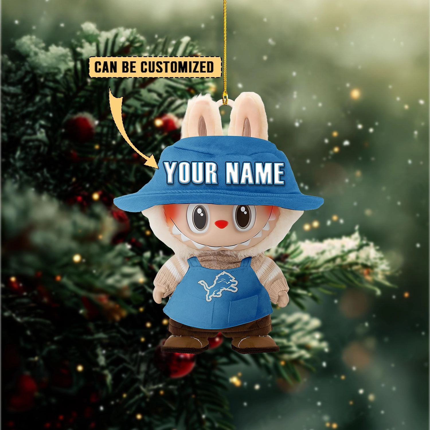 Sportswearmerch Detroit Lions NFL x Labubu Christmas Personalized Acrylic Ornament Gift For Fans