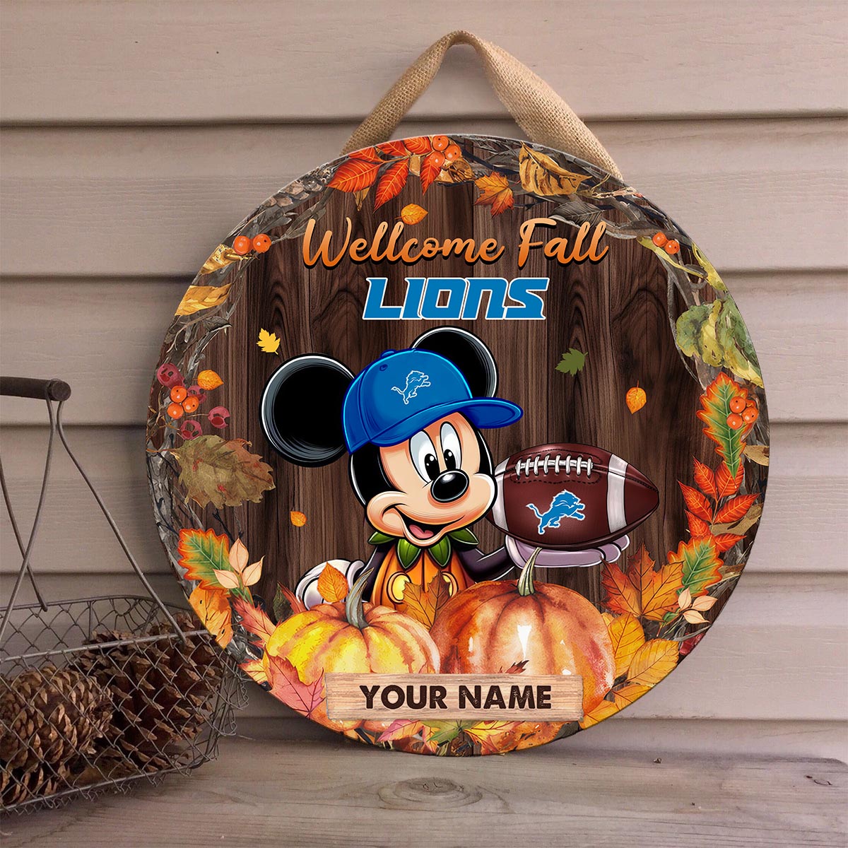 Sportswearmerch Detroit Lions NFL x Mickey Round Wooden Sign For Fan