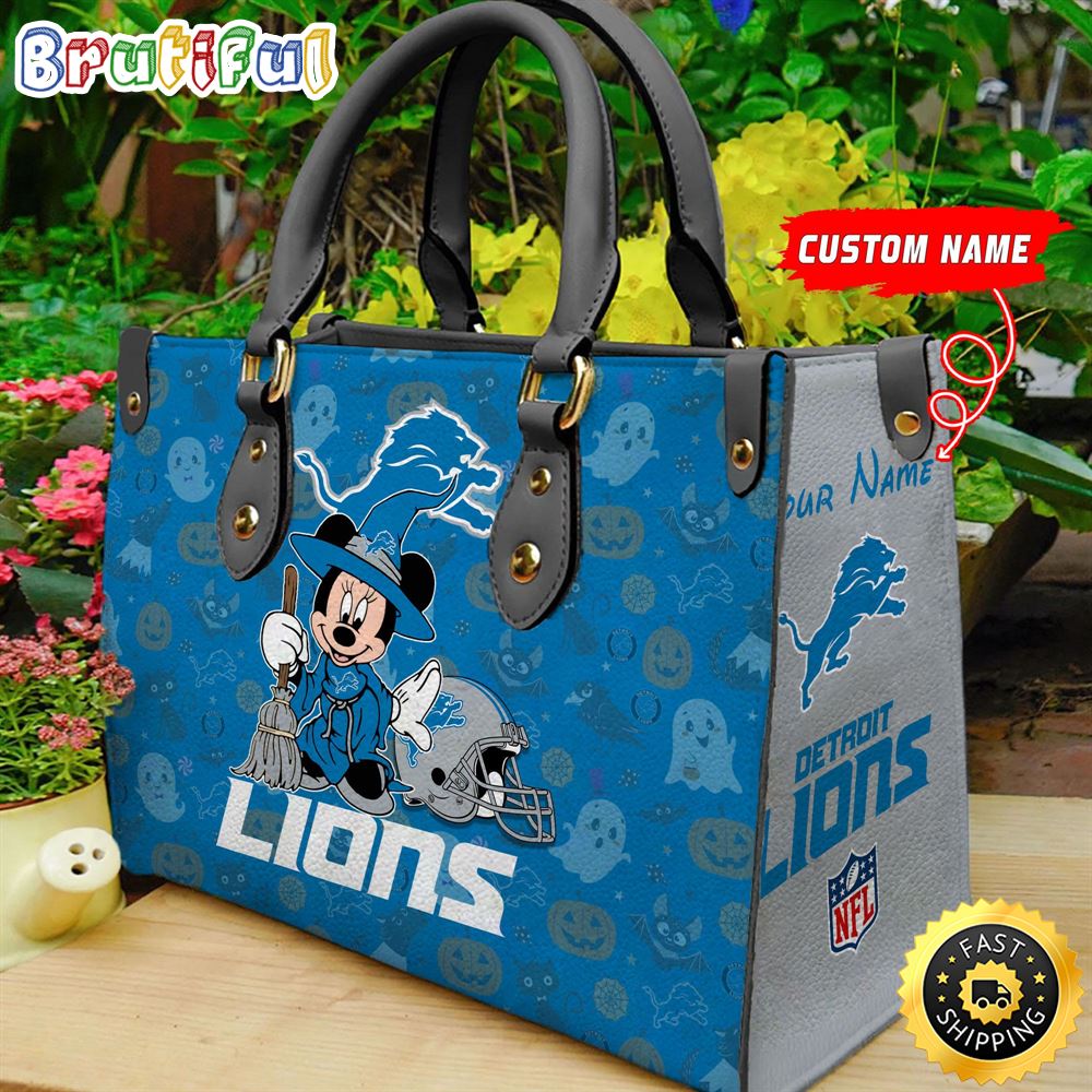Sportswearmerch Detroit Lions NFL x Minnie Halloween Leather Handbag For Fan