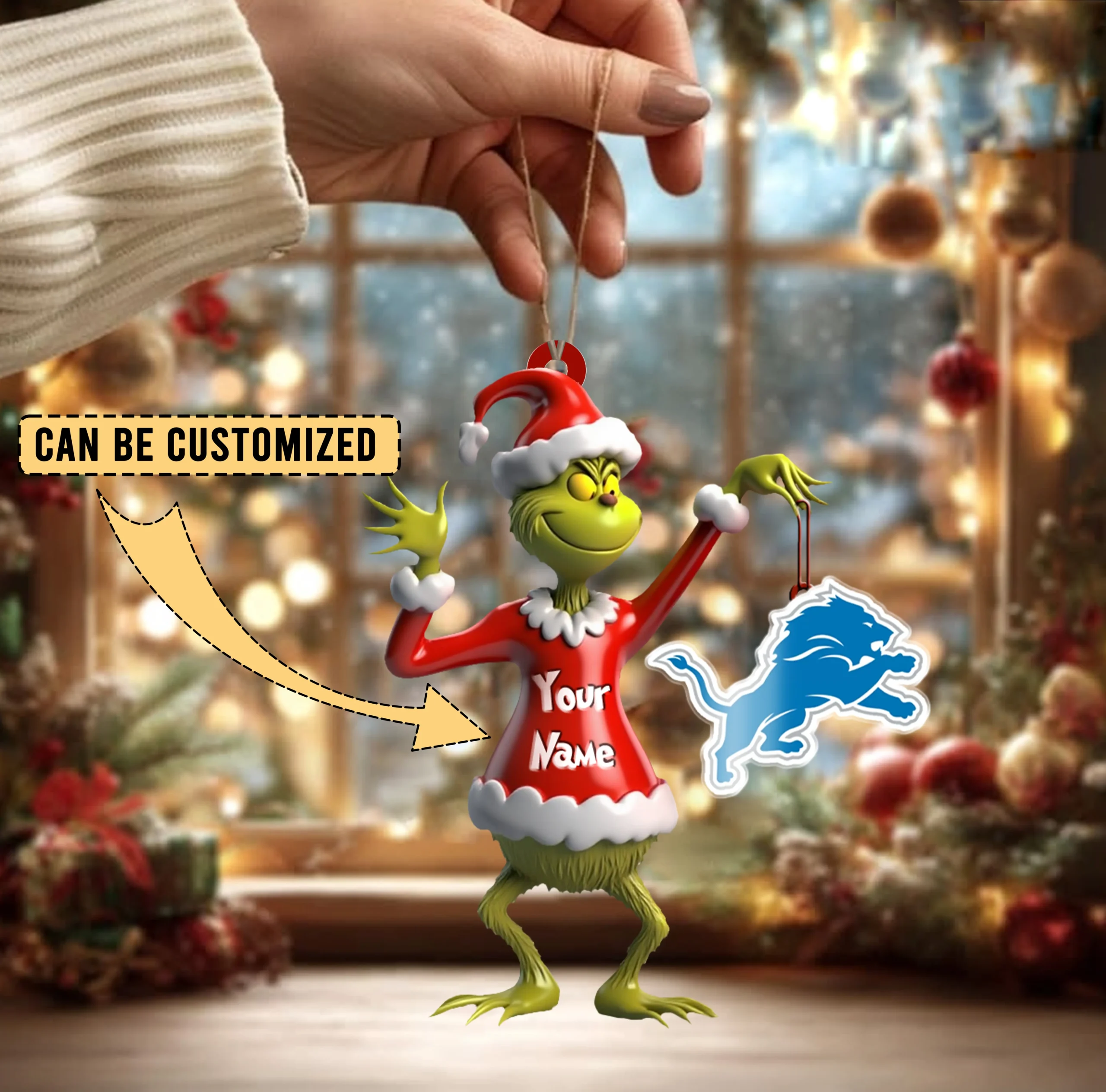 Sportswearmerch Detroit Lions NFL x The Grinch Acrylic Ornament Gift For Fans