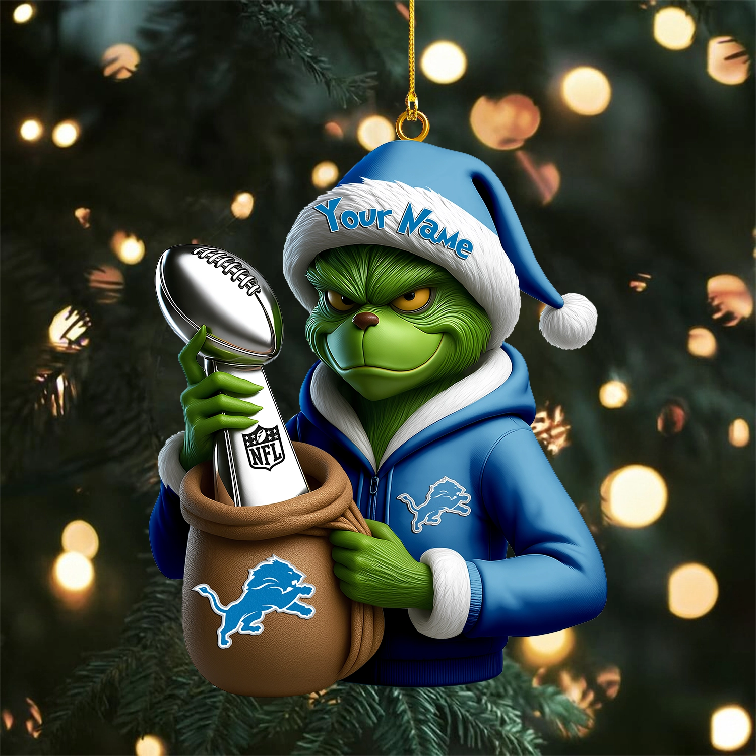 Sportswearmerch Detroit Lions NFL x The Grinch Acrylic Ornament Gift For Fans