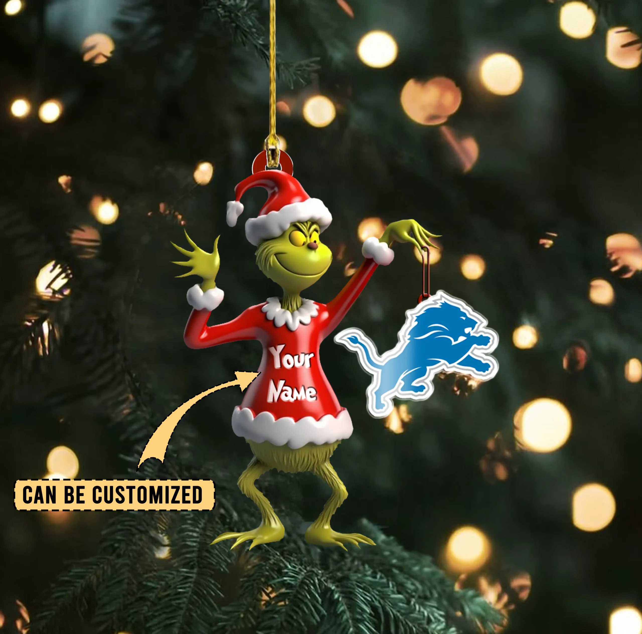 Sportswearmerch Detroit Lions NFL x The Grinch Acrylic Ornament Gift For Fans
